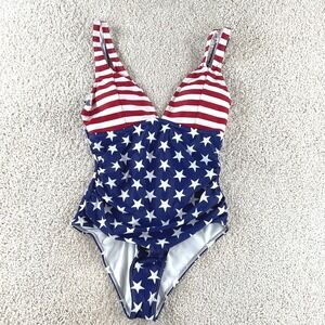 Womens Patriotic American Flag One Piece Swimsuit Stars Stripes MED